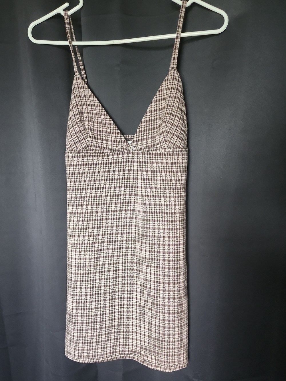 Women’s Plaid Slip Dress – Brown & Cream